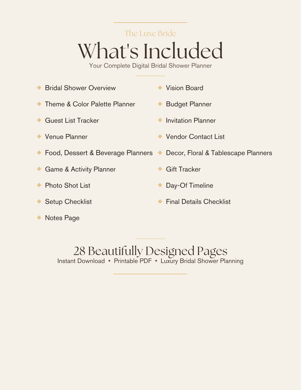 Luxury Bridal Shower Planner | Printable Bridal Shower Planning Template
