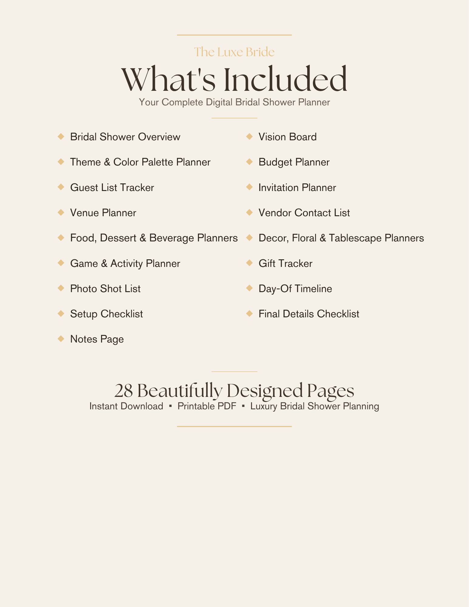 Luxury Bridal Shower Planner | Printable Bridal Shower Planning Template
