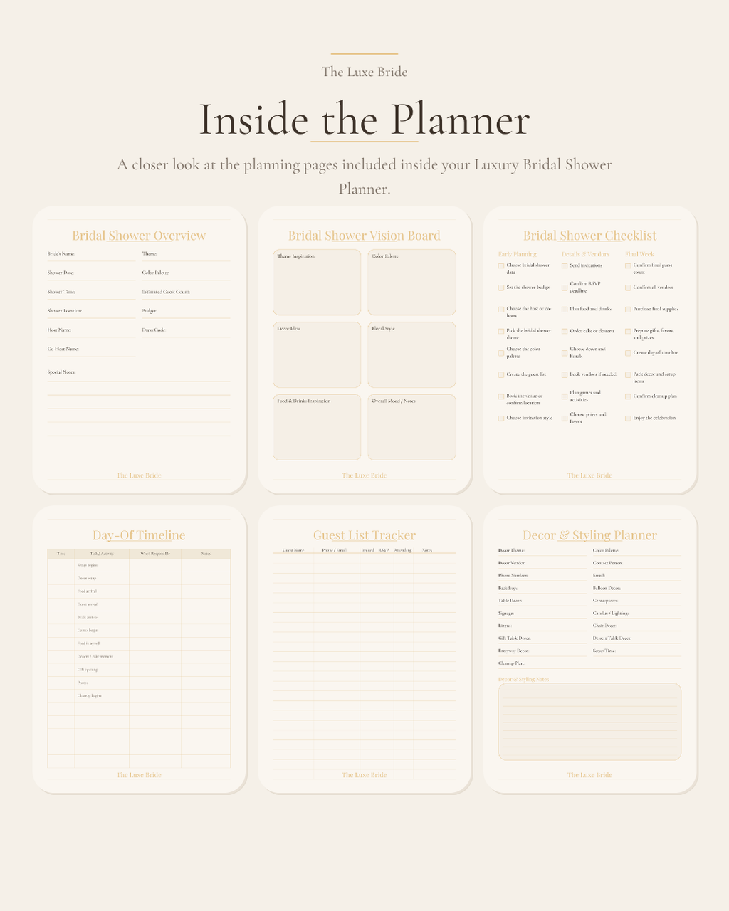 Luxury Bridal Shower Planner | Printable Bridal Shower Planning Template