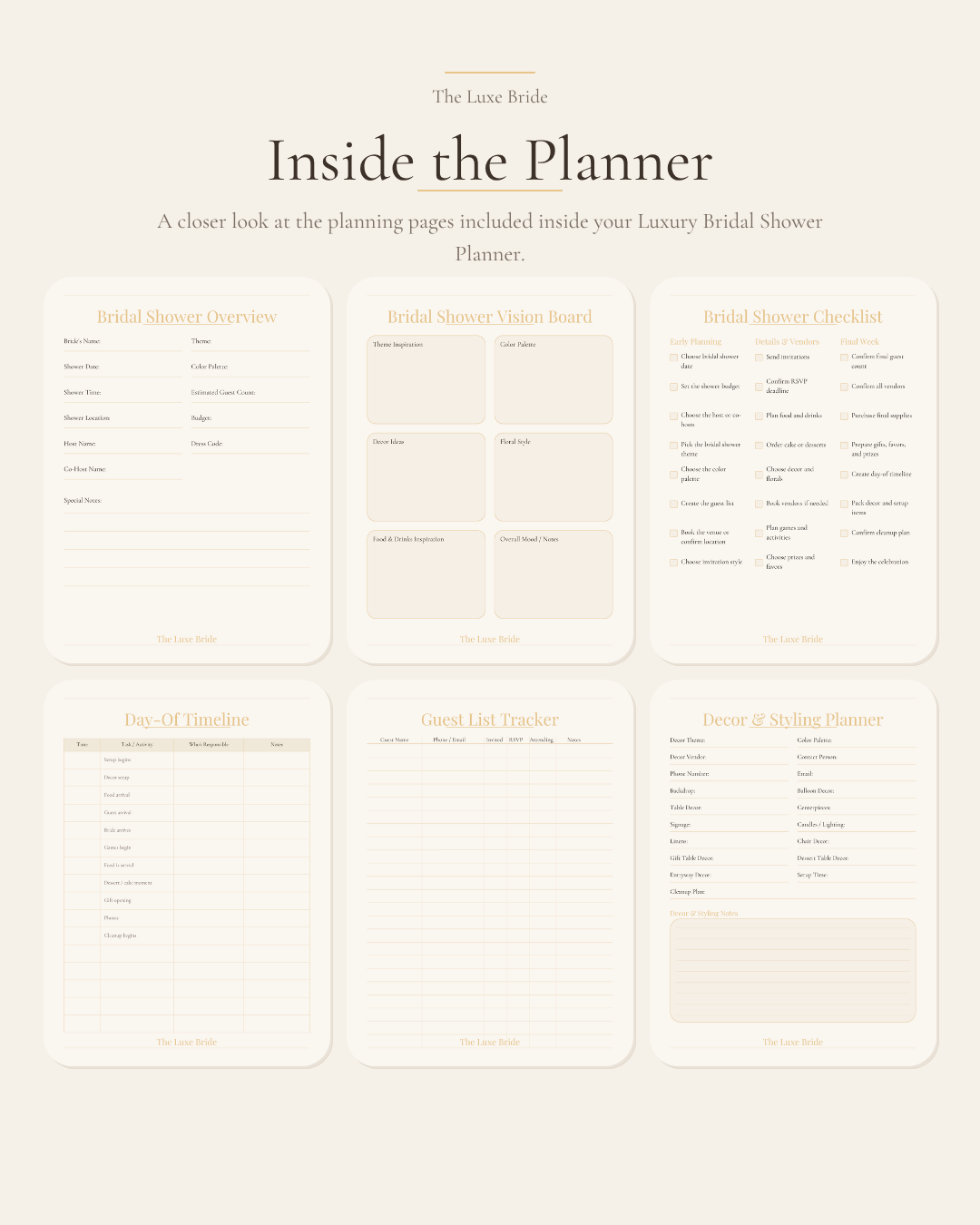 Luxury Bridal Shower Planner | Printable Bridal Shower Planning Template