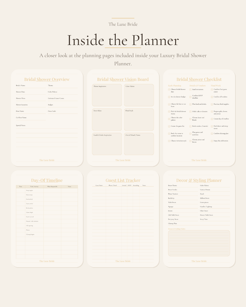 Luxury Bridal Shower Planner | Printable Bridal Shower Planning Template